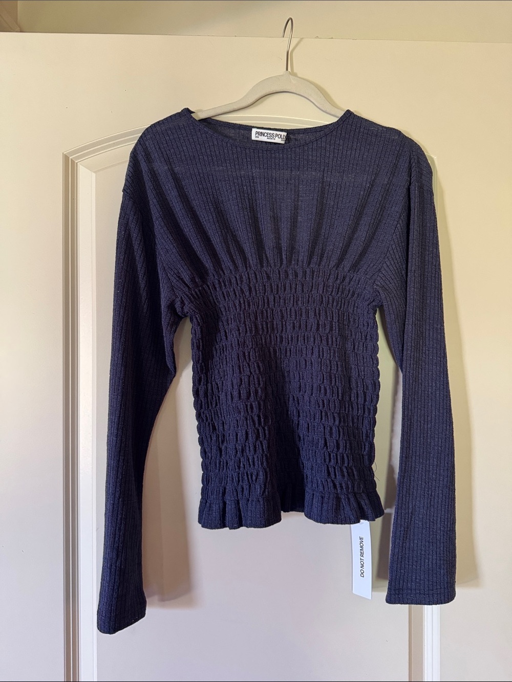 Princess Polly Navy Blue Smocked Long Sleeve Top - Picture 4 of 5